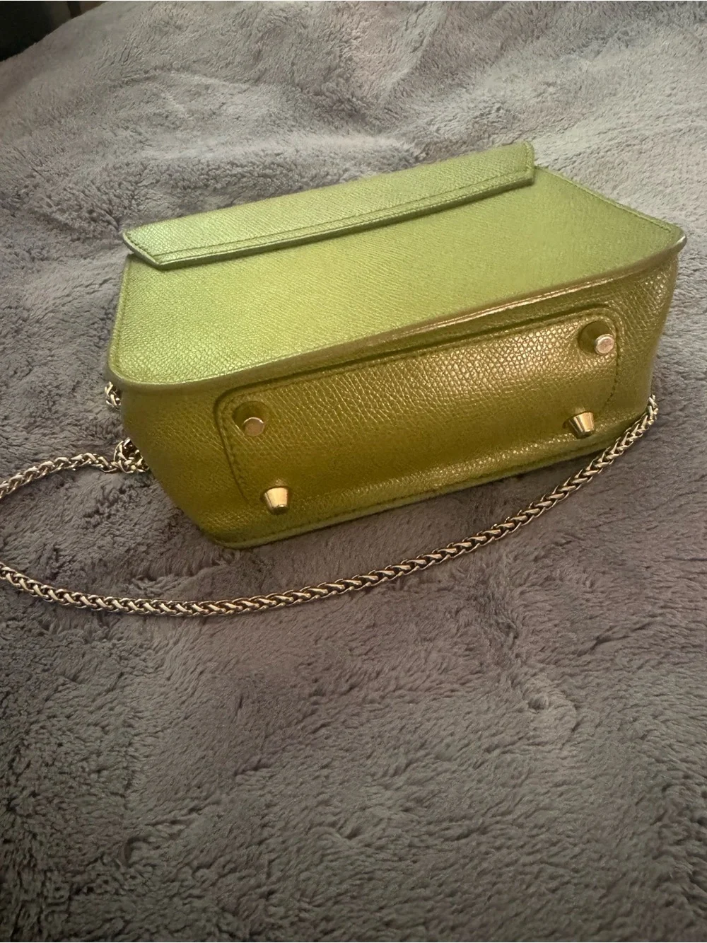 Furla Mini Metropolis Lime Green Leather Crossbody Bag with Chain Strap